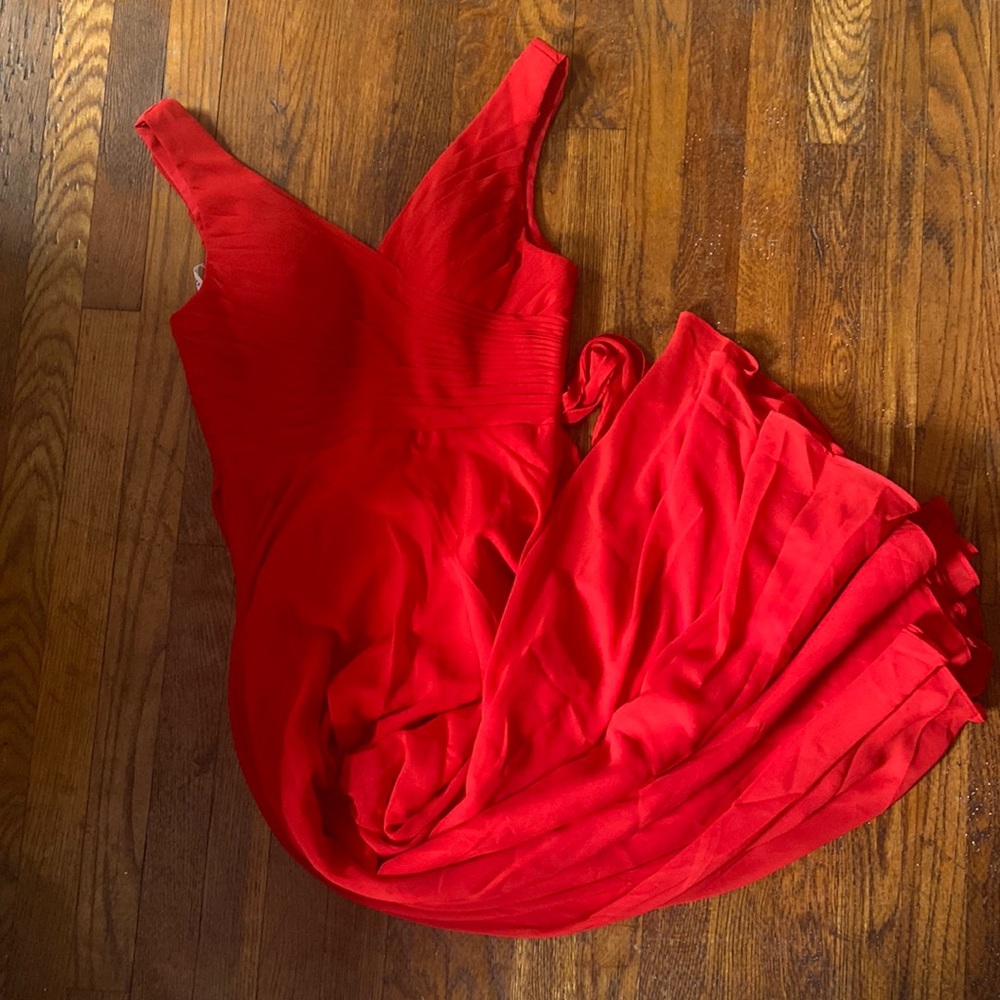 Red chiffon floor length gown